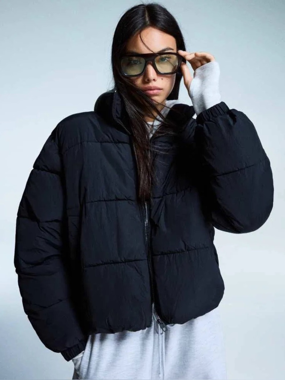 Bershka Black Puffer Jacket - Cozy High Collar